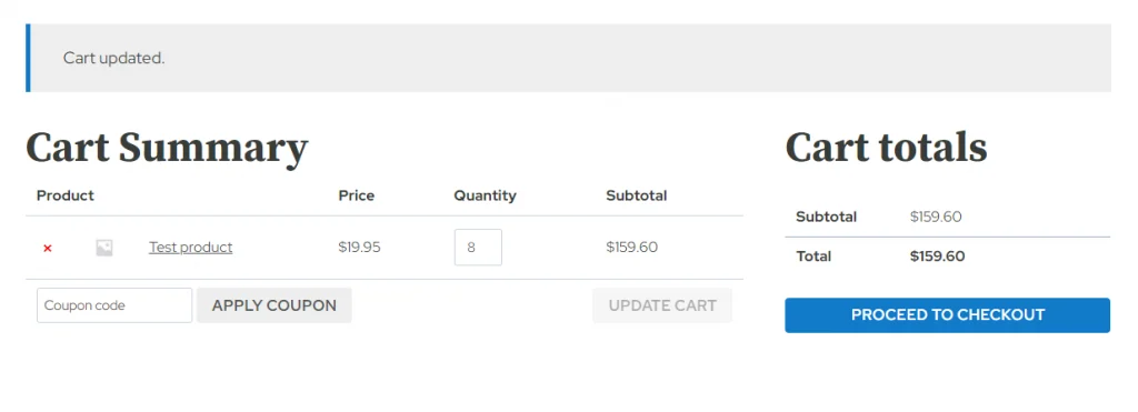 Cart updated with minimum amount of product