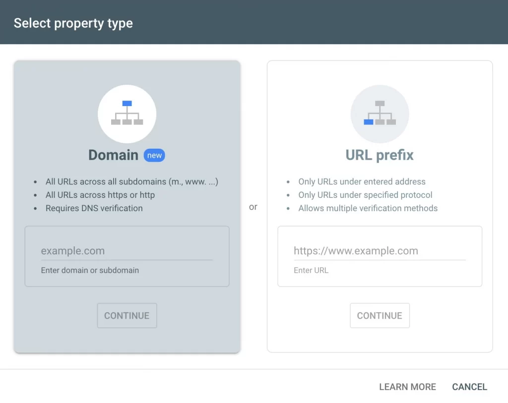 Google Search Console property type