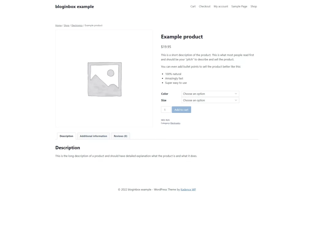 Example variable product page